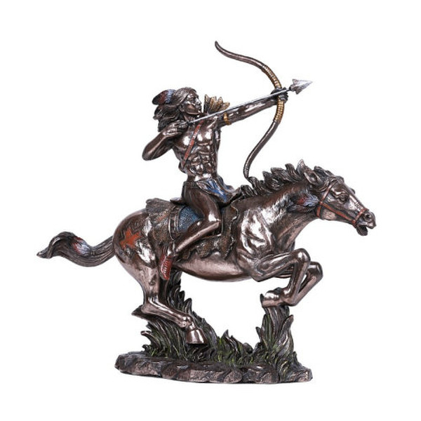 Indian On Running Horse with Bow and Arrow Sculpture Pulling Statue
